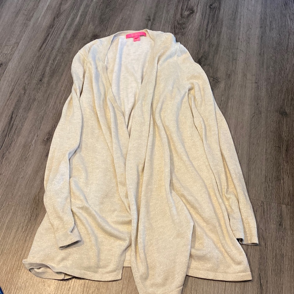 tan and gold cardigan